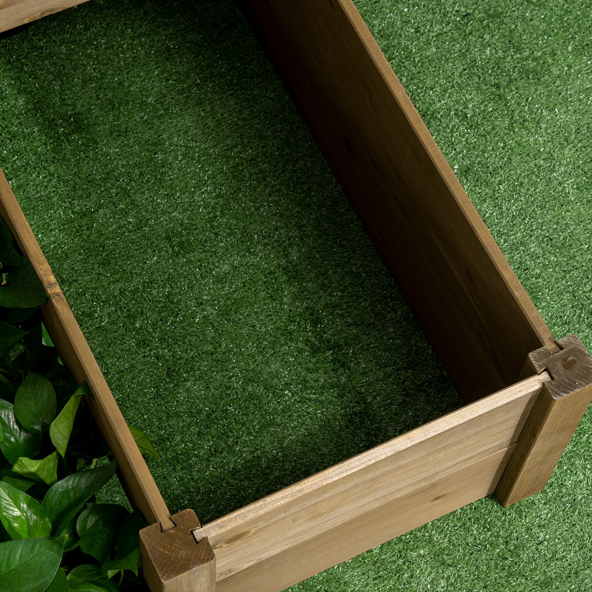 raised bed vegetable bed flower box with 3 steps, plant box for herbs on terrace and balcony, fir wood, brown, 122 x 122 x 51 cm