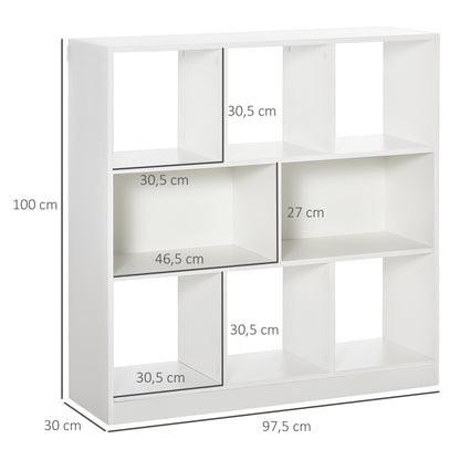 Bookcase Shelf with 8 Compartments Display Shelf Modern Bookcase for Living Room Bedroom Office 97.5x30x100 cm White