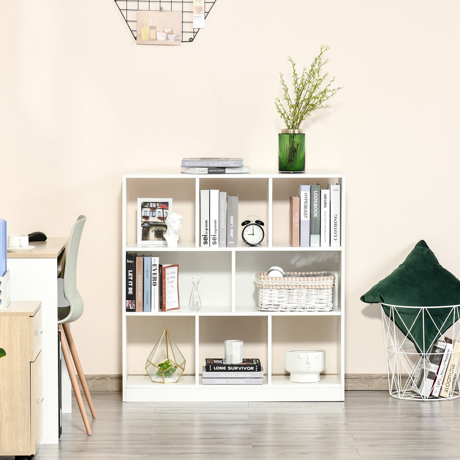 Bookcase Shelf with 8 Compartments Display Shelf Modern Bookcase for Living Room Bedroom Office 97.5x30x100 cm White