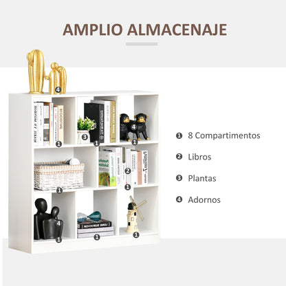 Bookcase Shelf with 8 Compartments Display Shelf Modern Bookcase for Living Room Bedroom Office 97.5x30x100 cm White