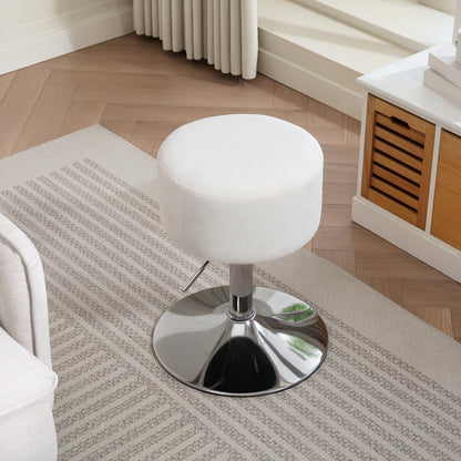 Bar Stool, Padded Bar Chair with Metal Frame, Cord Look, Height Adjustable Kitchen Stool with Footrest 360° Swivel Barstool for Kitchen, Living Room, Dining Room White