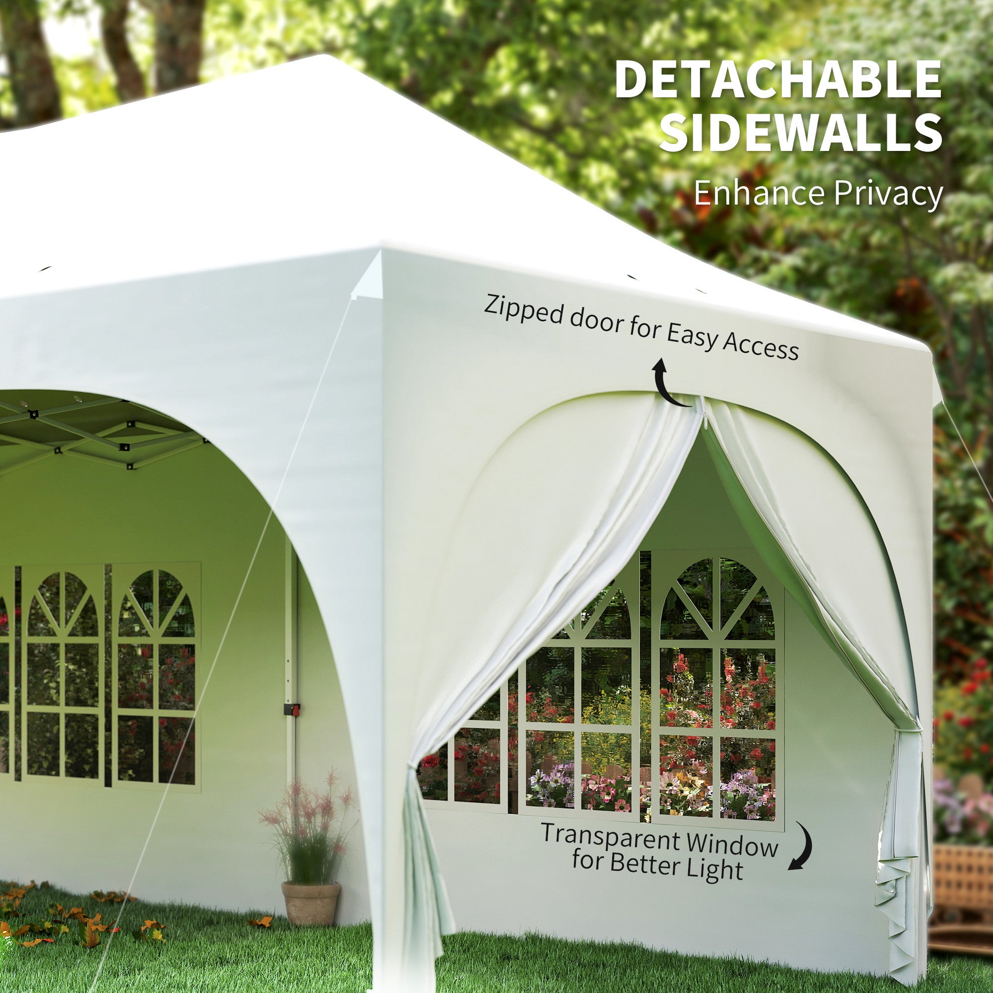 3 x 6 m Waterproof Pop-Up Gazebo — Adjustable Height, Pointed Roof, Drainage Vents, Removable Sidewalls, UPF30+ Sun Protection — Folding Party & Garden Tent, White