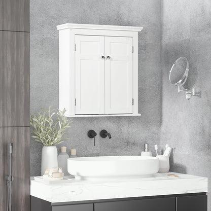 Wall Mounted Bathroom Cabinet with Adjustable Shelves and Doors with Magnetic Closure Bathroom Wall Cabinet for Kitchen Dining 58x24x60 cm White