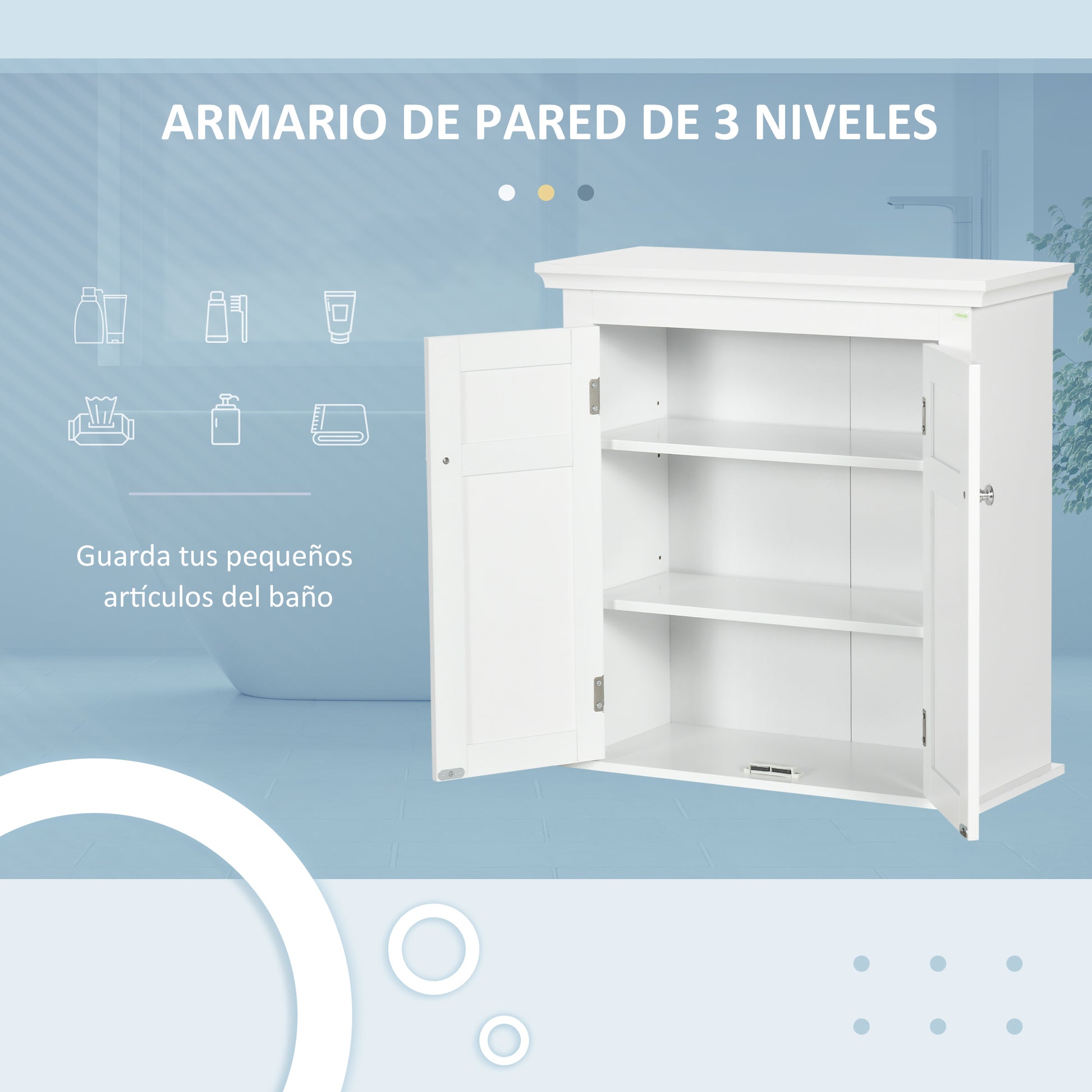 Wall Mounted Bathroom Cabinet with Adjustable Shelves and Doors with Magnetic Closure Bathroom Wall Cabinet for Kitchen Dining 58x24x60 cm White