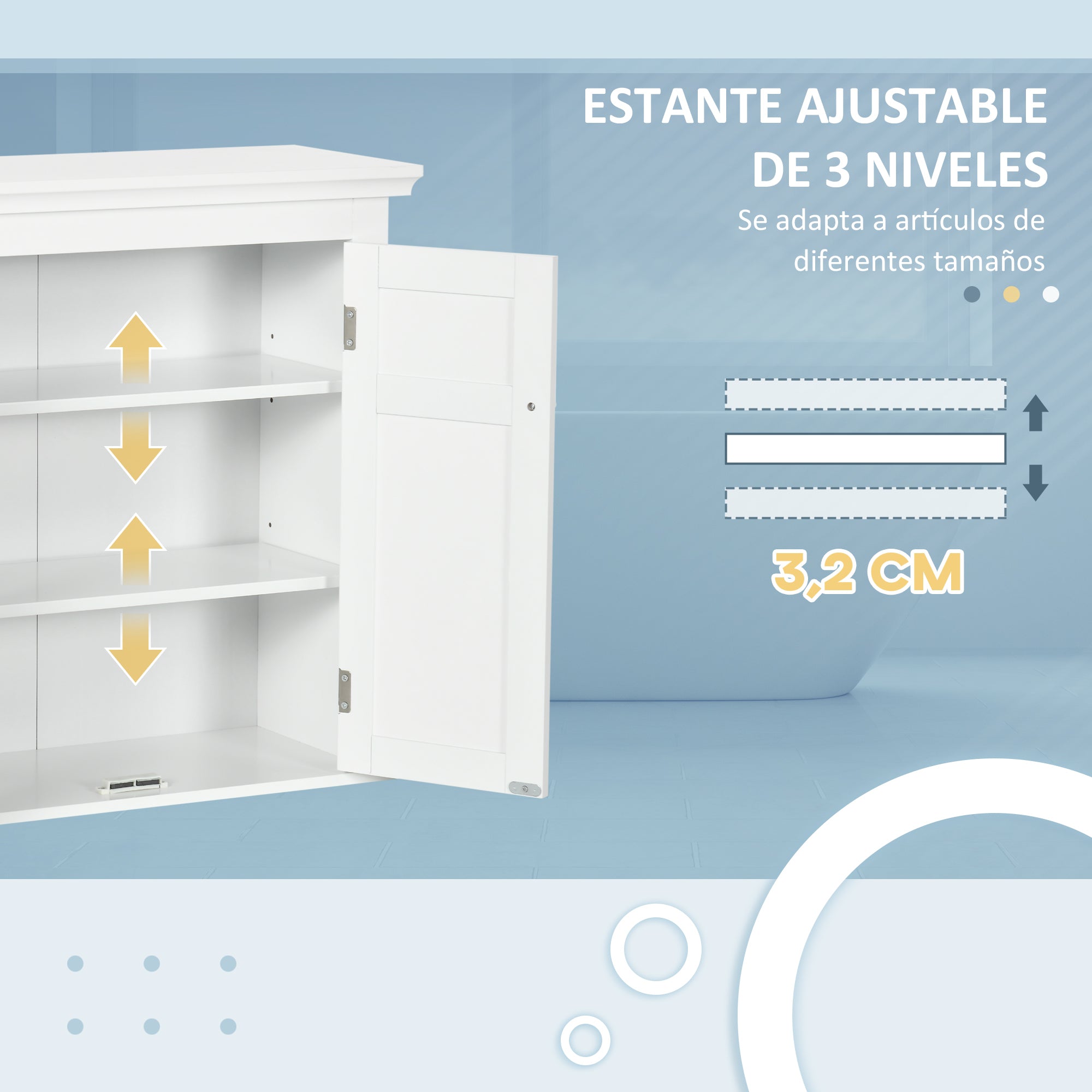 Wall Mounted Bathroom Cabinet with Adjustable Shelves and Doors with Magnetic Closure Bathroom Wall Cabinet for Kitchen Dining 58x24x60 cm White