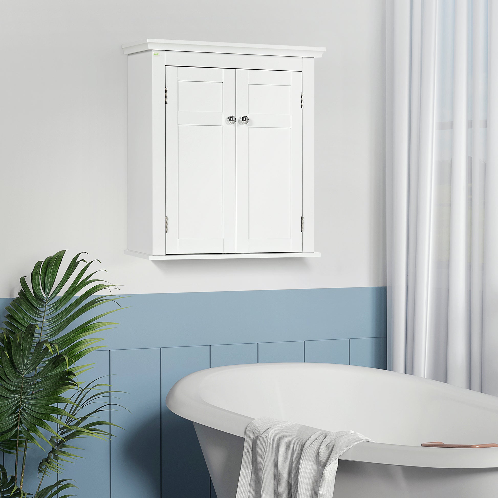 Wall Mounted Bathroom Cabinet with Adjustable Shelves and Doors with Magnetic Closure Bathroom Wall Cabinet for Kitchen Dining 58x24x60 cm White