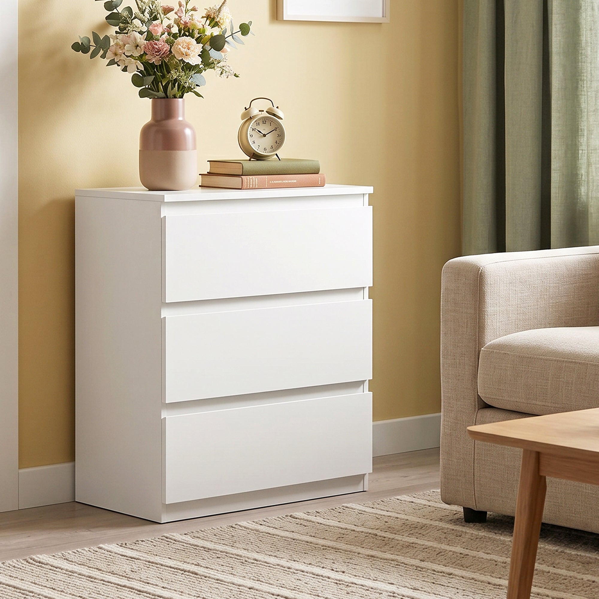 3-Drawer Chest - Modern White Sideboard for Living Room, Bedroom & Hallway, 21.7 x 13.4 x 29.5 in