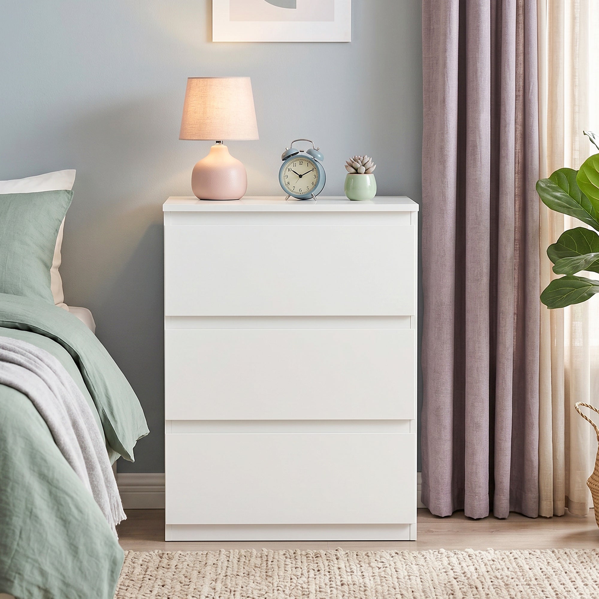 3-Drawer Chest - Modern White Sideboard for Living Room, Bedroom & Hallway, 21.7 x 13.4 x 29.5 in