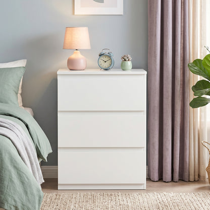 3-Drawer Chest - Modern White Sideboard for Living Room, Bedroom & Hallway, 21.7 x 13.4 x 29.5 in