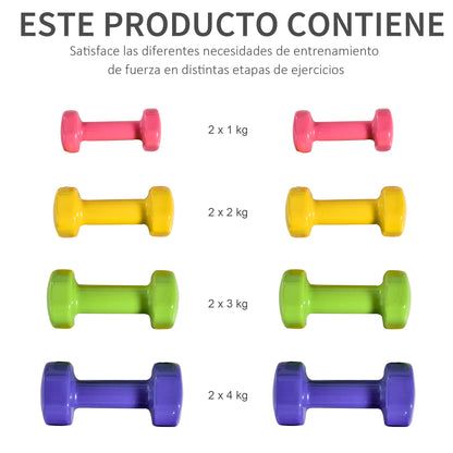 Set of 8 Hexagonal Dumbbells 44 lbs 4 Pairs 8.8 lbs 6.6 lbs 4.4 lbs 2.2 lbs Neoprene Coated Dumbbells with Non-Slip Grip Weights for Home Gym Exercise Training Multicolor