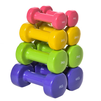 Set of 8 Hexagonal Dumbbells 44 lbs 4 Pairs 8.8 lbs 6.6 lbs 4.4 lbs 2.2 lbs Neoprene Coated Dumbbells with Non-Slip Grip Weights for Home Gym Exercise Training Multicolor