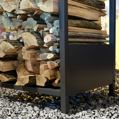 Outdoor and Indoor Steel Log Storage Rack, Modern Log Holder with Raised Base, 39x35x76cm, Black