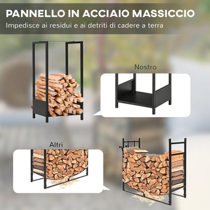 Outdoor and Indoor Steel Log Storage Rack, Modern Log Holder with Raised Base, 39x35x76cm, Black