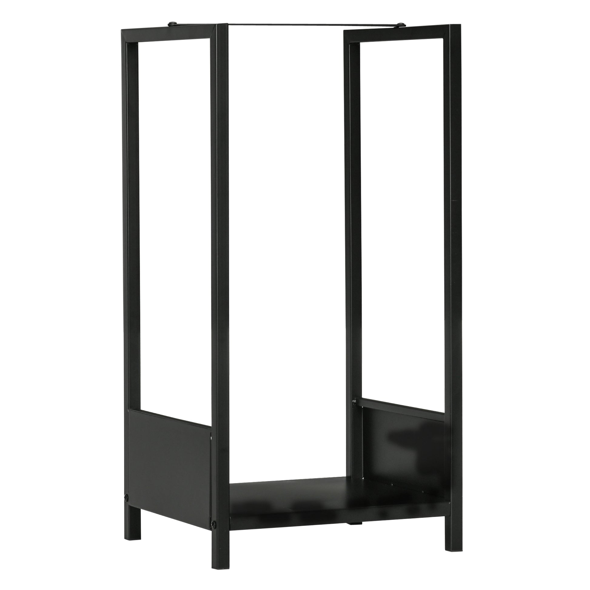 Outdoor and Indoor Steel Log Storage Rack, Modern Log Holder with Raised Base, 39x35x76cm, Black
