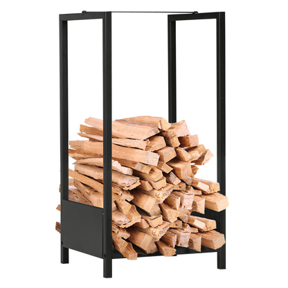 Outdoor and Indoor Steel Log Storage Rack, Modern Log Holder with Raised Base, 39x35x76cm, Black
