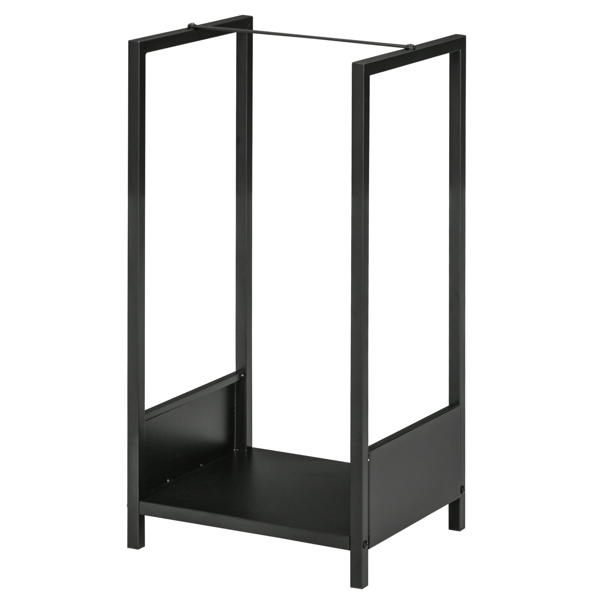 Outdoor and Indoor Steel Log Storage Rack, Modern Log Holder with Raised Base, 39x35x76cm, Black