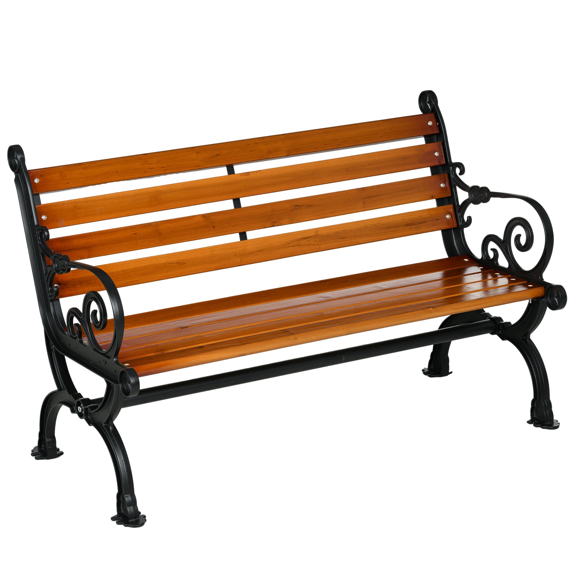 Garden Bench, Park Bench, Two-Person Bench with Armrests, for Garden, Balcony, Weatherproof, Wood, 120 x 64 x 79 cm, Teak