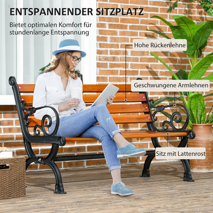 Garden Bench, Park Bench, Two-Person Bench with Armrests, for Garden, Balcony, Weatherproof, Wood, 120 x 64 x 79 cm, Teak