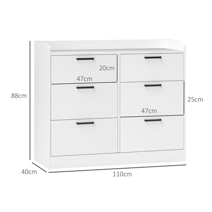 6-Drawer Dresser with Raised Edges and U-Shaped Handles, Modern Wood Dresser, 110x40x88 cm, White