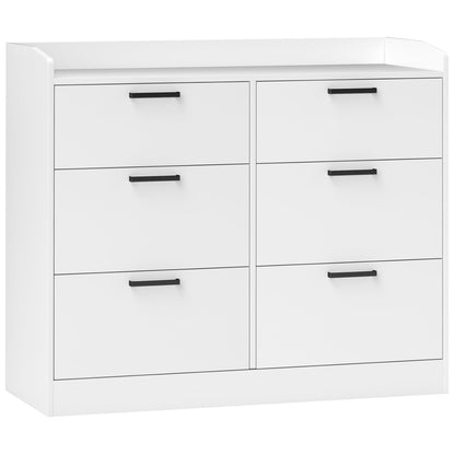 6-Drawer Dresser with Raised Edges and U-Shaped Handles, Modern Wood Dresser, 110x40x88 cm, White