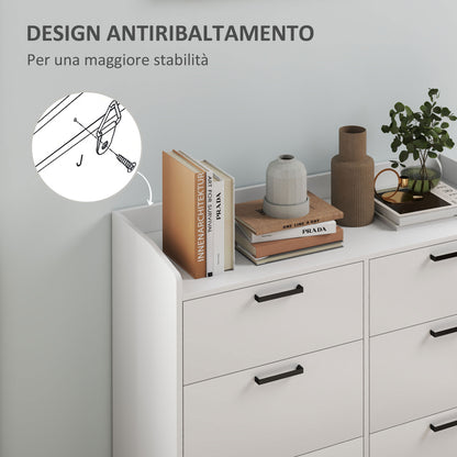 6-Drawer Dresser with Raised Edges and U-Shaped Handles, Modern Wood Dresser, 110x40x88 cm, White