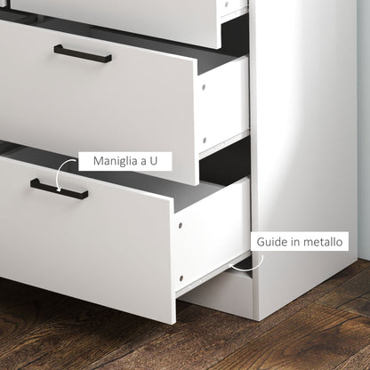 6-Drawer Dresser with Raised Edges and U-Shaped Handles, Modern Wood Dresser, 110x40x88 cm, White