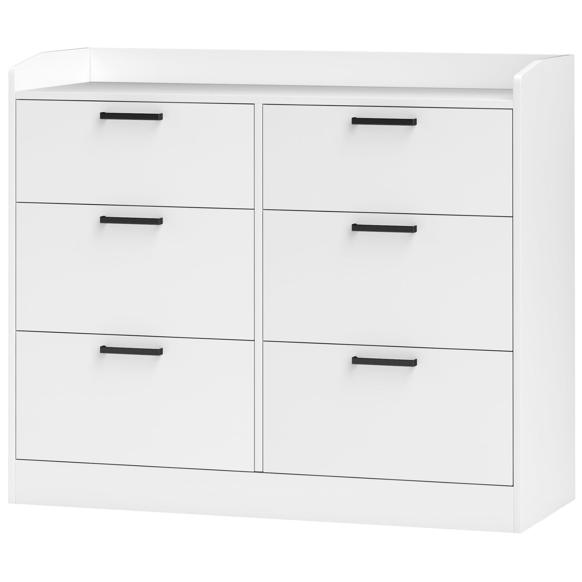 6-Drawer Dresser with Raised Edges and U-Shaped Handles, Modern Wood Dresser, 110x40x88 cm, White