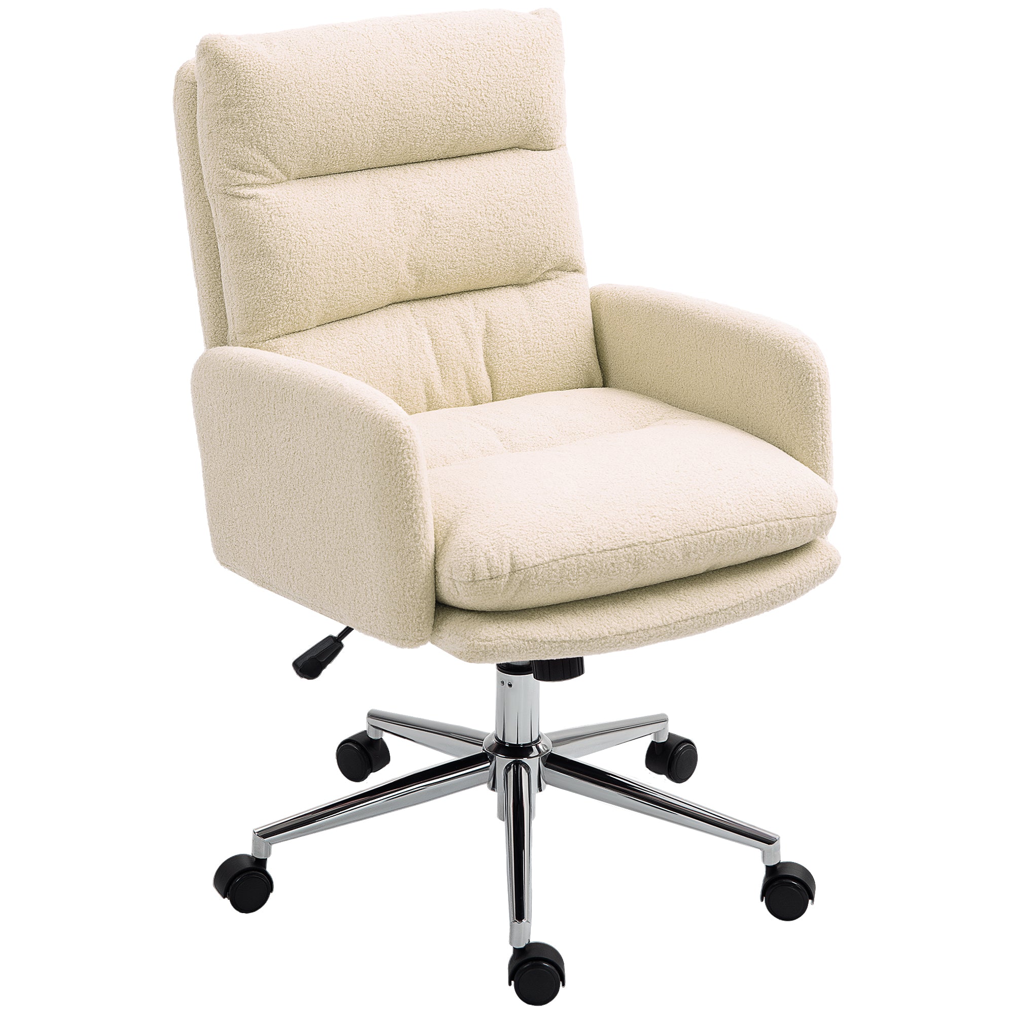 Ergonomic Office Chair with Armrest, Faux Lambswool Design, Height Adjustable Swivel Chair with Tilt Function, Padded Home Office Chair, Off-white