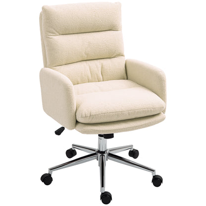 Ergonomic Office Chair with Armrest, Faux Lambswool Design, Height Adjustable Swivel Chair with Tilt Function, Padded Home Office Chair, Off-white
