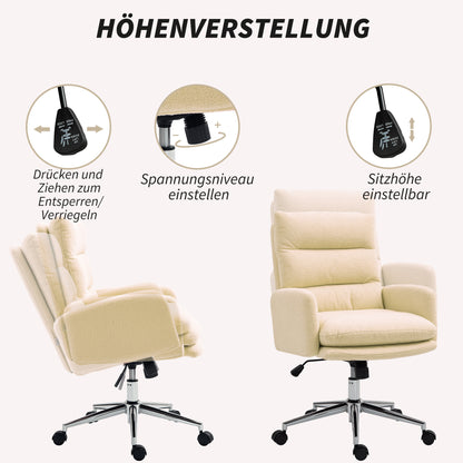 Ergonomic Office Chair with Armrest, Faux Lambswool Design, Height Adjustable Swivel Chair with Tilt Function, Padded Home Office Chair, Off-white