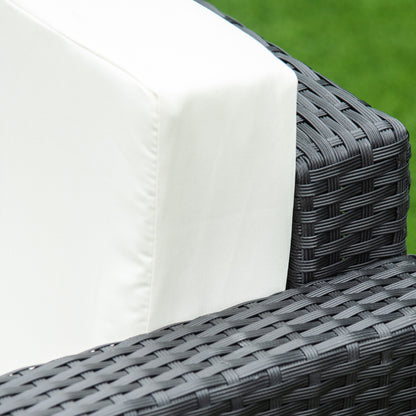 4-Piece PE Rattan and Metal Garden Set with 2-Seat Sofa, 2 Armchairs, and Coffee Table, Black