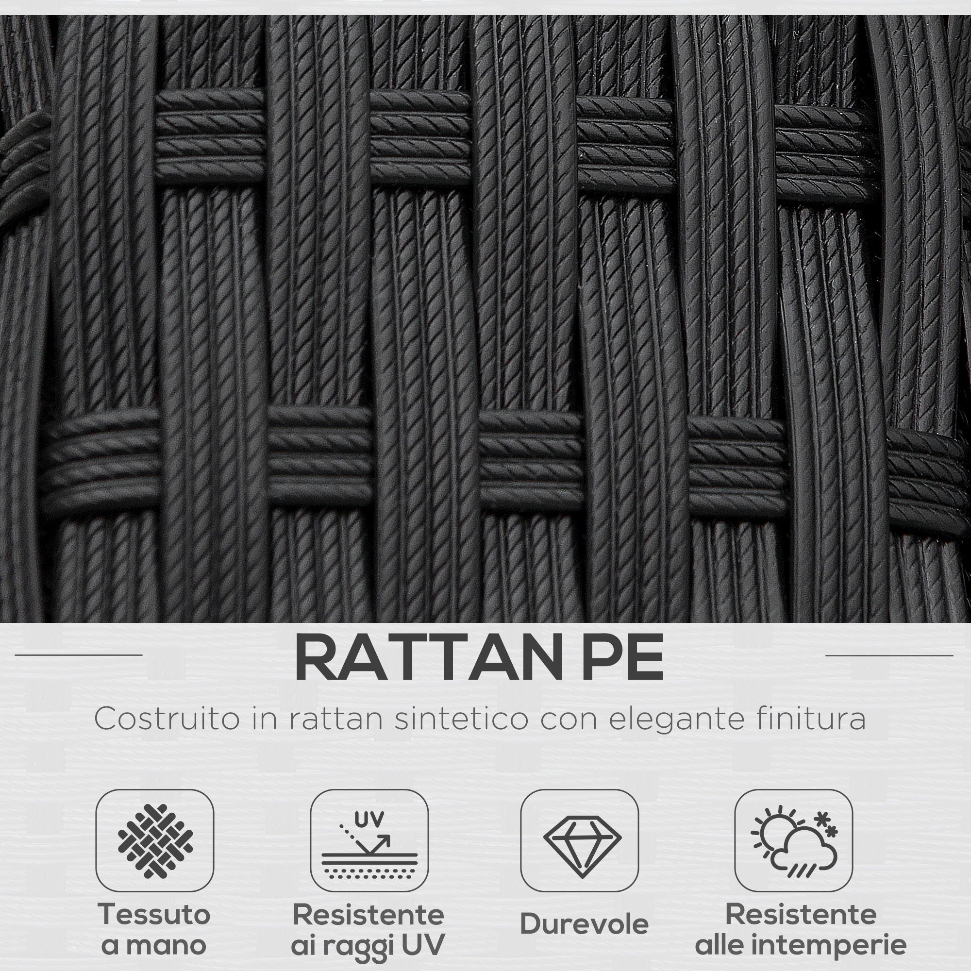 4-Piece PE Rattan and Metal Garden Set with 2-Seat Sofa, 2 Armchairs, and Coffee Table, Black