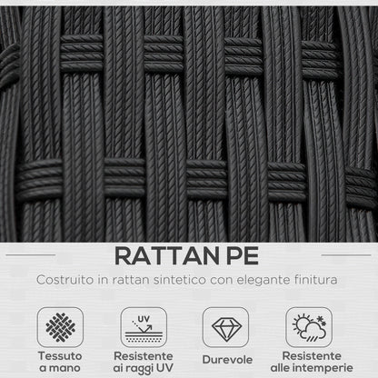 4-Piece PE Rattan and Metal Garden Set with 2-Seat Sofa, 2 Armchairs, and Coffee Table, Black