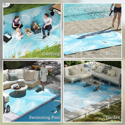 Reversible Durable Weatherproof Outdoor Rug with Carry Bag & Ground Anchors for Balcony, Garden, Patio, Bathroom, Hallway, Kitchen — 9' x 6' (274 x 182 cm), Light Blue & White