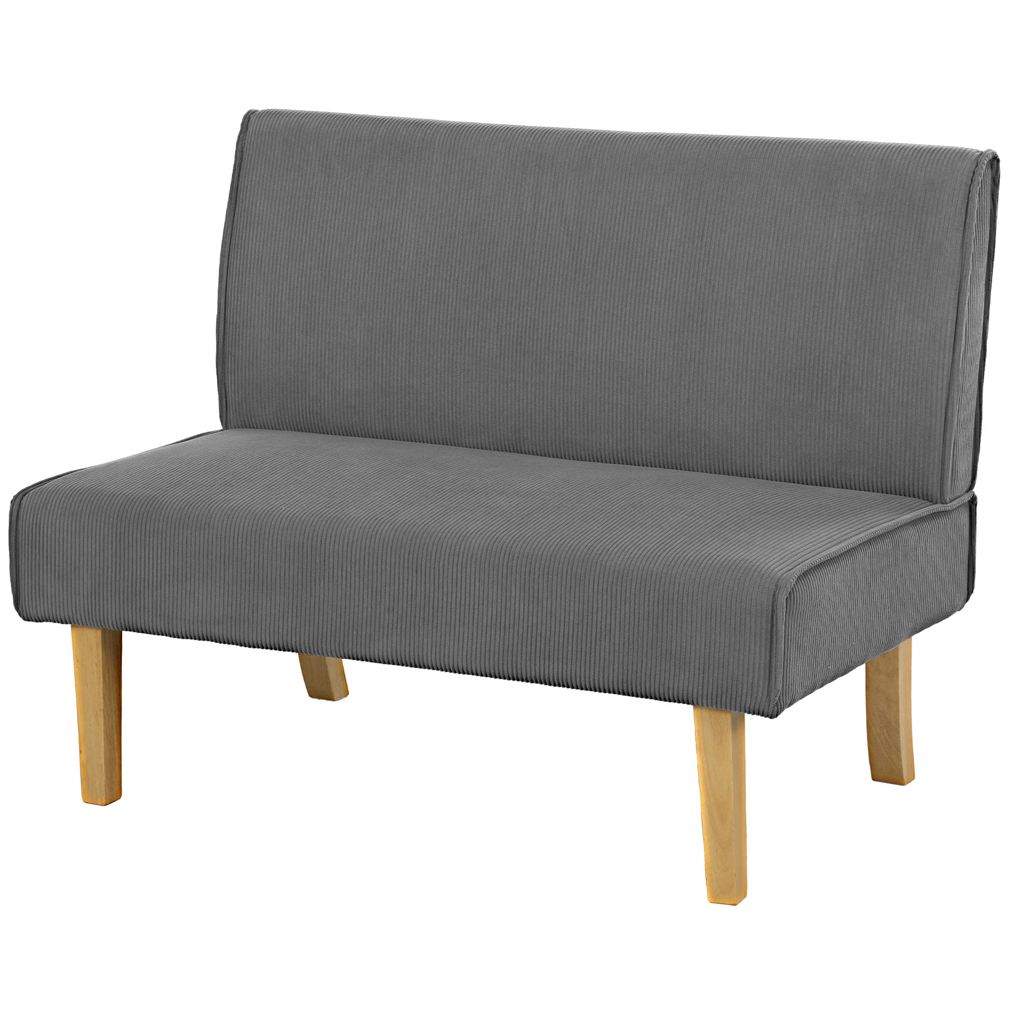 2 Seater Sofa, Couch with Cord Look, Wooden Legs, Padded Couch, Double Sofa for Bedroom, Living Room, 110 x 62 x 85 cm, Gray