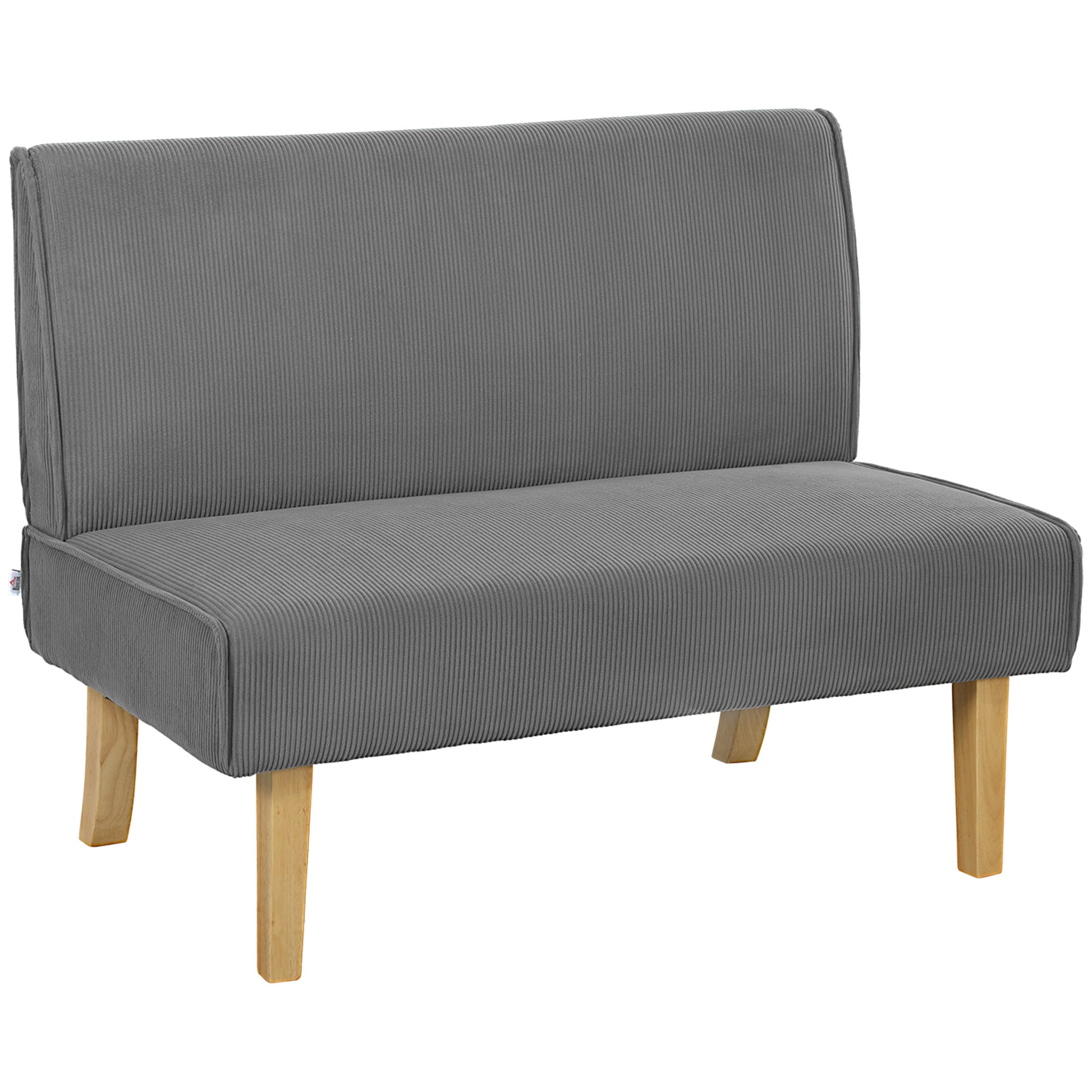 2 Seater Sofa, Couch with Cord Look, Wooden Legs, Padded Couch, Double Sofa for Bedroom, Living Room, 110 x 62 x 85 cm, Gray