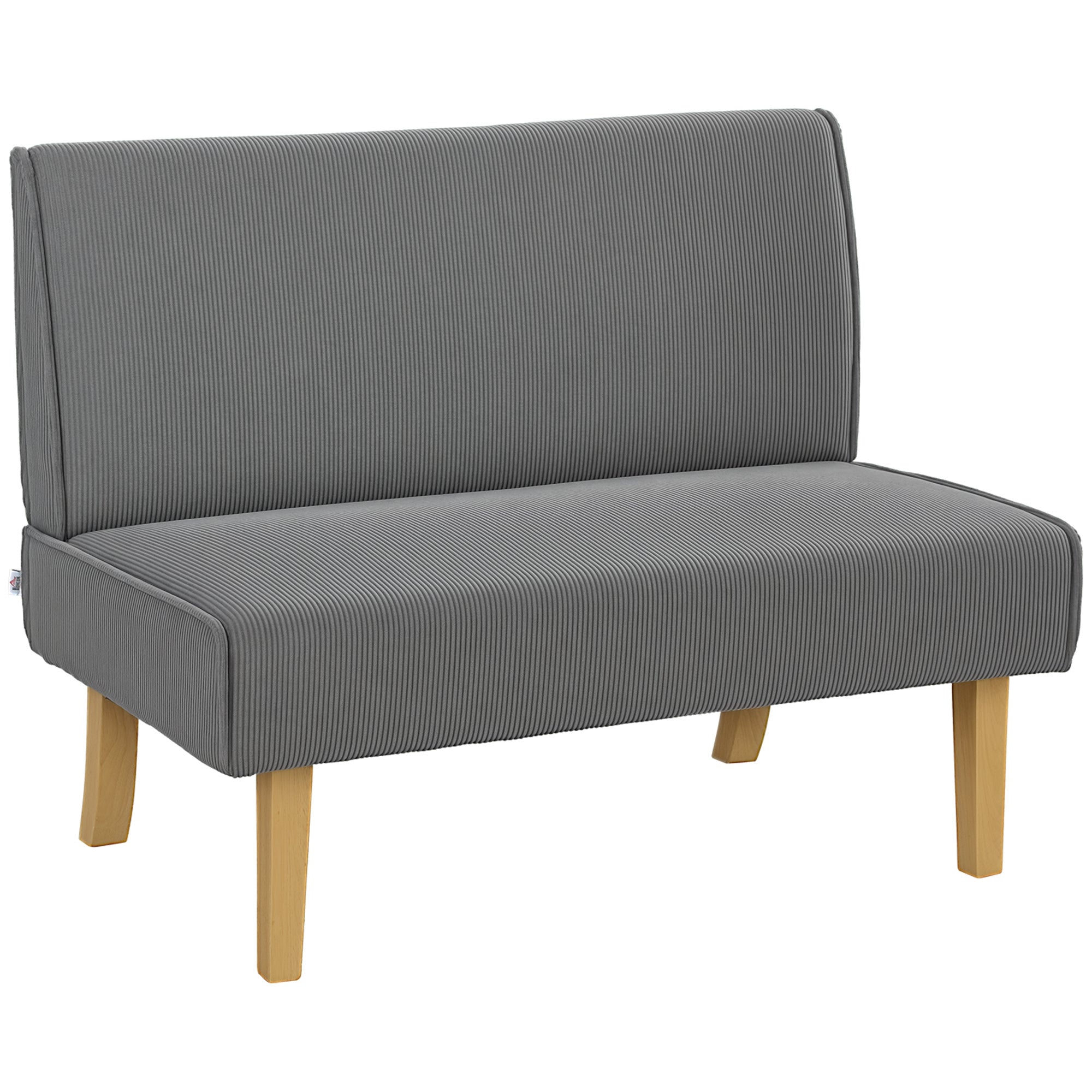 2 Seater Sofa, Couch with Cord Look, Wooden Legs, Padded Couch, Double Sofa for Bedroom, Living Room, 110 x 62 x 85 cm, Gray
