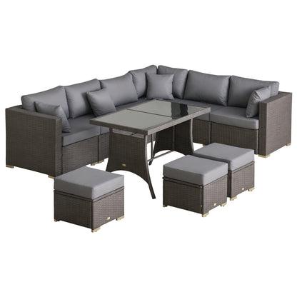 10-Piece Garden Furniture Set, Poly Rattan Seating Group for Garden and Terrace, Modular Design, with Seat and Back Cushions, Throw Pillows, Rust-Resistant Metal Frame, Dark Grey