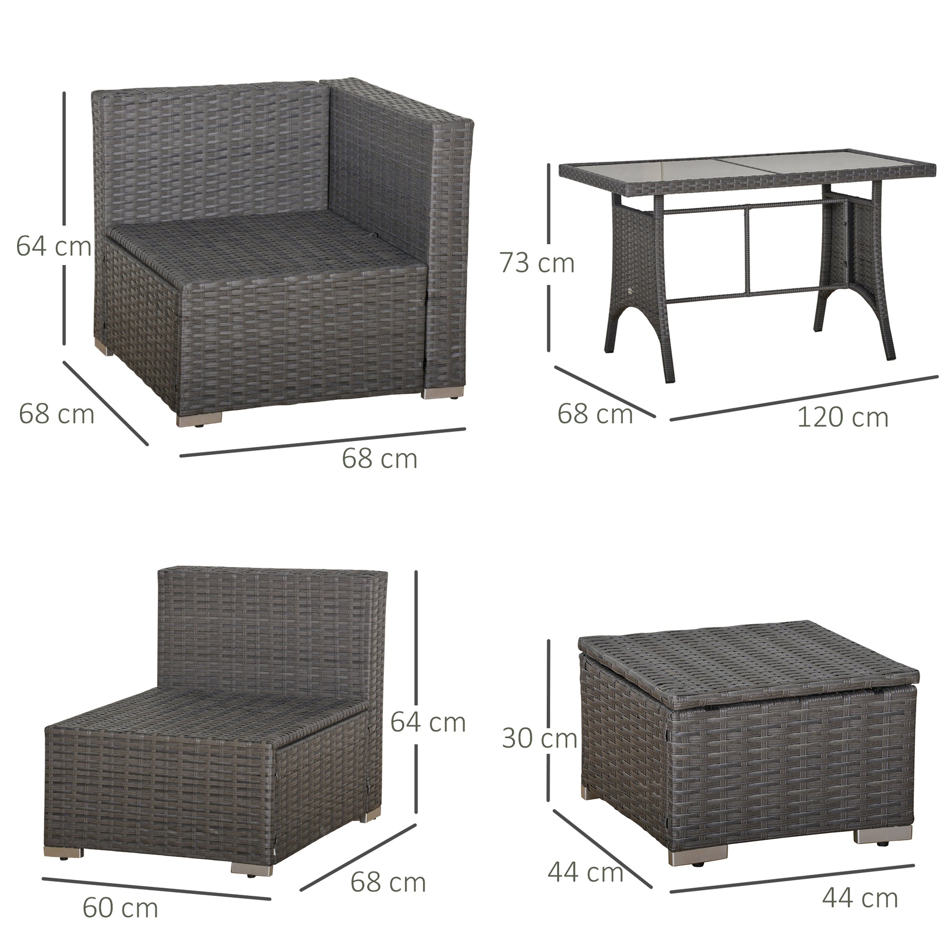 10-Piece Garden Furniture Set, Poly Rattan Seating Group for Garden and Terrace, Modular Design, with Seat and Back Cushions, Throw Pillows, Rust-Resistant Metal Frame, Dark Grey