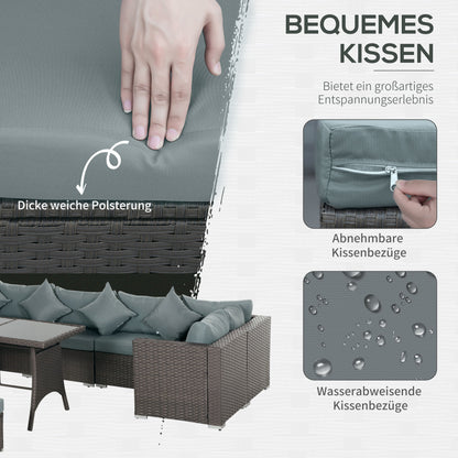 10-Piece Garden Furniture Set, Poly Rattan Seating Group for Garden and Terrace, Modular Design, with Seat and Back Cushions, Throw Pillows, Rust-Resistant Metal Frame, Dark Grey