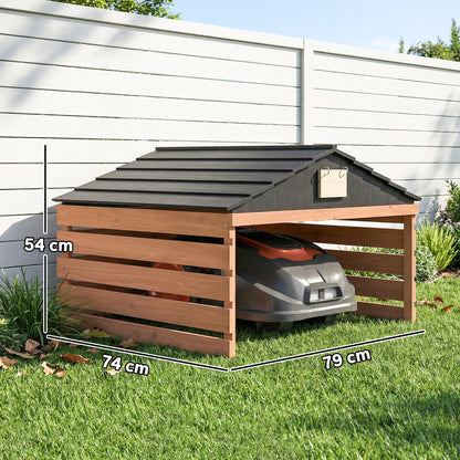 Wooden Robot Mower Garage with Gable Roof — Weatherproof Spruce Shelter for Robotic Lawn Mowers, 79 x 74 x 54 cm (31.1 x 29.1 x 21.3 in), Red-Brown