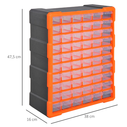 Small Parts Organizer Storage Box 60 Compartments Orange W38 x D16 x H47.5 cm