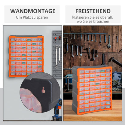 Small Parts Organizer Storage Box 60 Compartments Orange W38 x D16 x H47.5 cm
