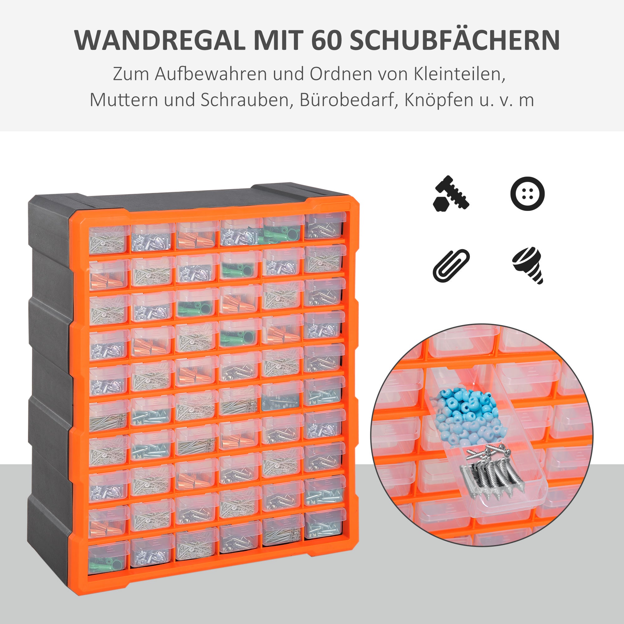 Small Parts Organizer Storage Box 60 Compartments Orange W38 x D16 x H47.5 cm