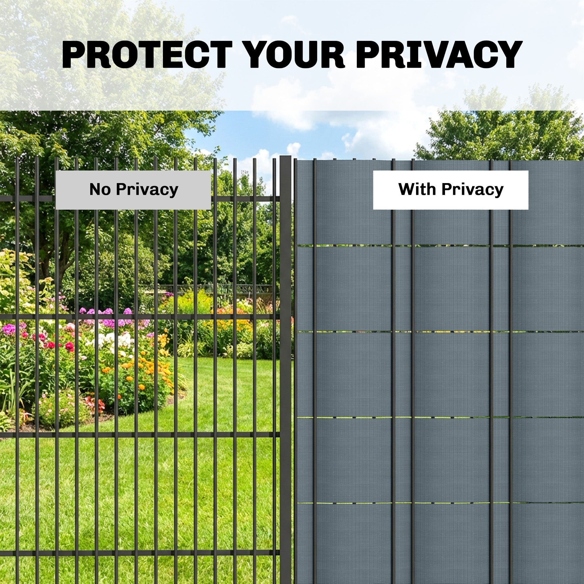 4-Pack Garden Privacy Screen — 35 m x 19 cm (115 ft x 7.5 in), Waterproof & UV-Resistant Windbreak with Clips, Gray