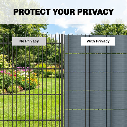 4-Pack Garden Privacy Screen — 35 m x 19 cm (115 ft x 7.5 in), Waterproof & UV-Resistant Windbreak with Clips, Gray