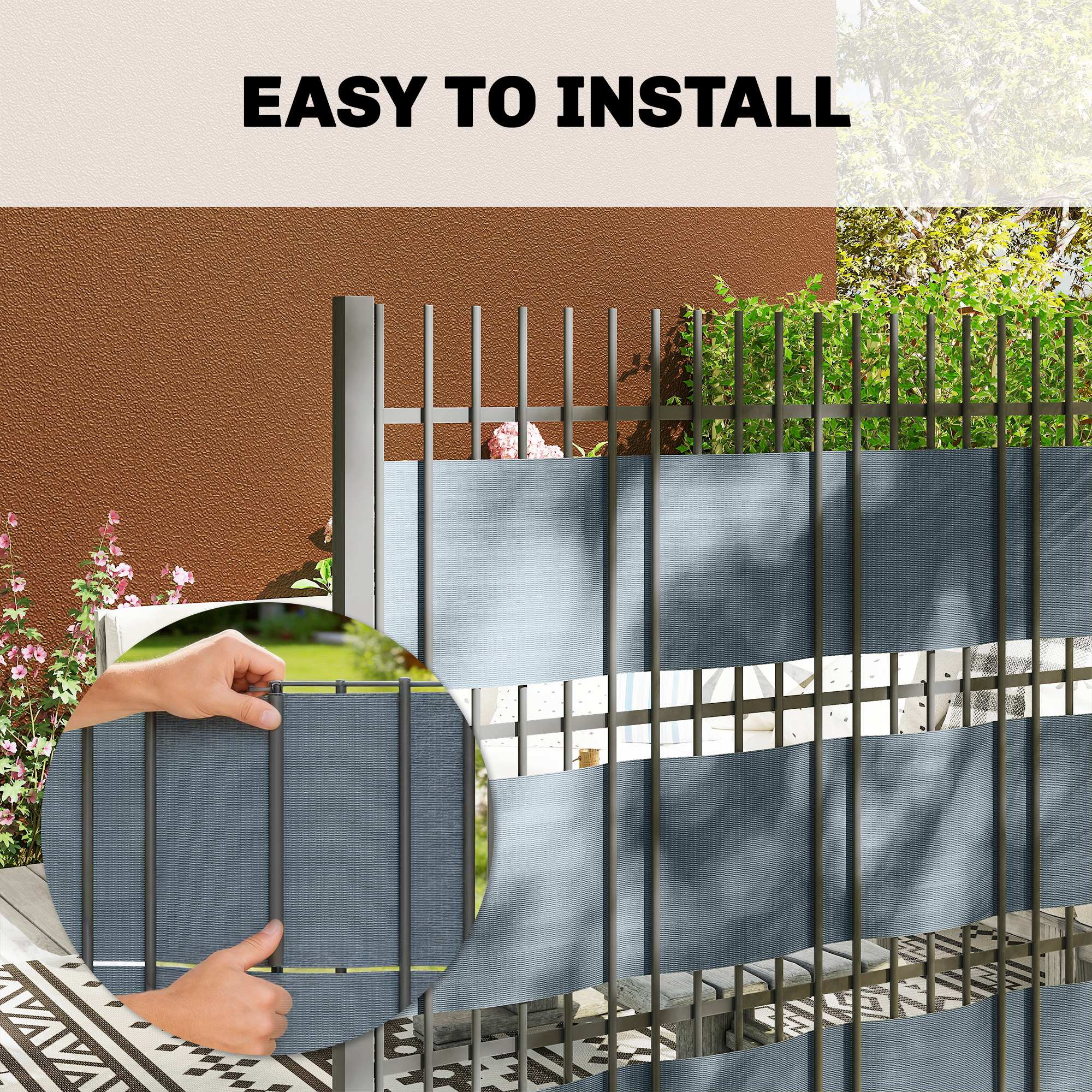 4-Pack Garden Privacy Screen — 35 m x 19 cm (115 ft x 7.5 in), Waterproof & UV-Resistant Windbreak with Clips, Gray