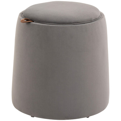 Storage Ottoman 2-in-1 Footstool with Lid, Round Velvet Ottoman Footrest Stool with Storage for Living Room Bedroom Ø44 x 47.5 cm Dark Gray