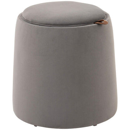 Storage Ottoman 2-in-1 Footstool with Lid, Round Velvet Ottoman Footrest Stool with Storage for Living Room Bedroom Ø44 x 47.5 cm Dark Gray