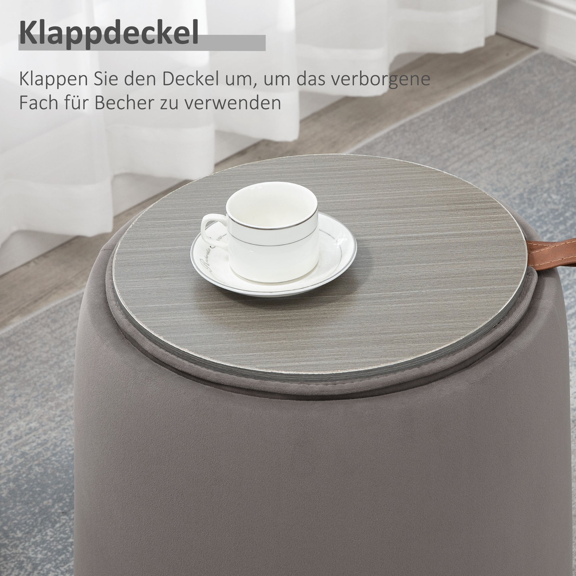 Storage Ottoman 2-in-1 Footstool with Lid, Round Velvet Ottoman Footrest Stool with Storage for Living Room Bedroom Ø44 x 47.5 cm Dark Gray